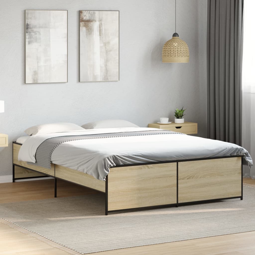 Bedframe bewerkt hout metaal sonoma eikenkleurig 90x190 cm Bedden & bedframes | Creëer jouw Trendy Thuis | Gratis bezorgd & Retour | Trendy.nl