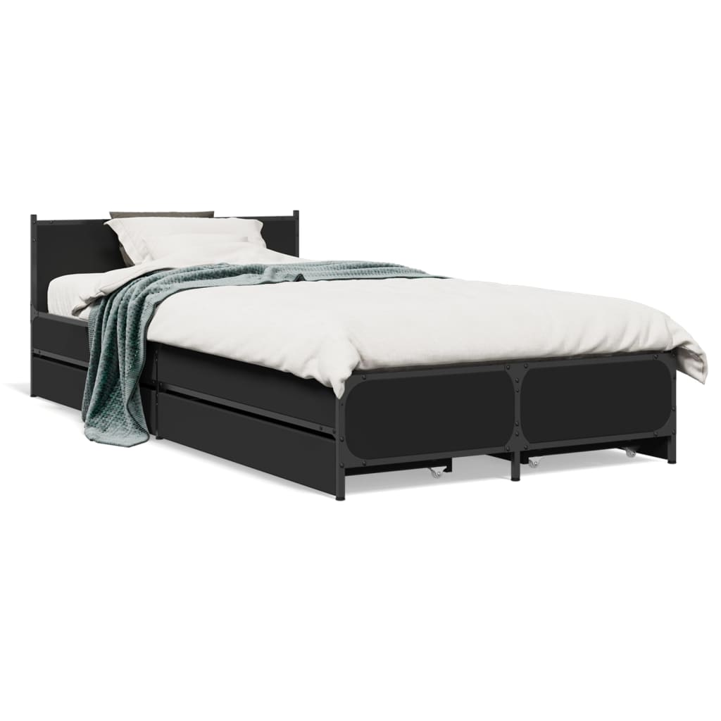 Bedframe met lades bewerkt hout zwart 90x190 cm Bedden & bedframes | Creëer jouw Trendy Thuis | Gratis bezorgd & Retour | Trendy.nl