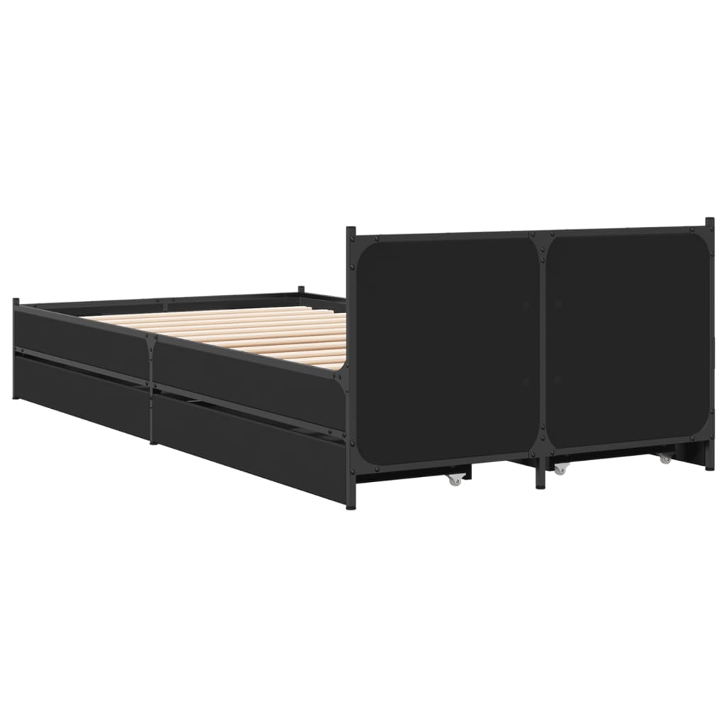 Bedframe met lades bewerkt hout zwart 90x190 cm Bedden & bedframes | Creëer jouw Trendy Thuis | Gratis bezorgd & Retour | Trendy.nl