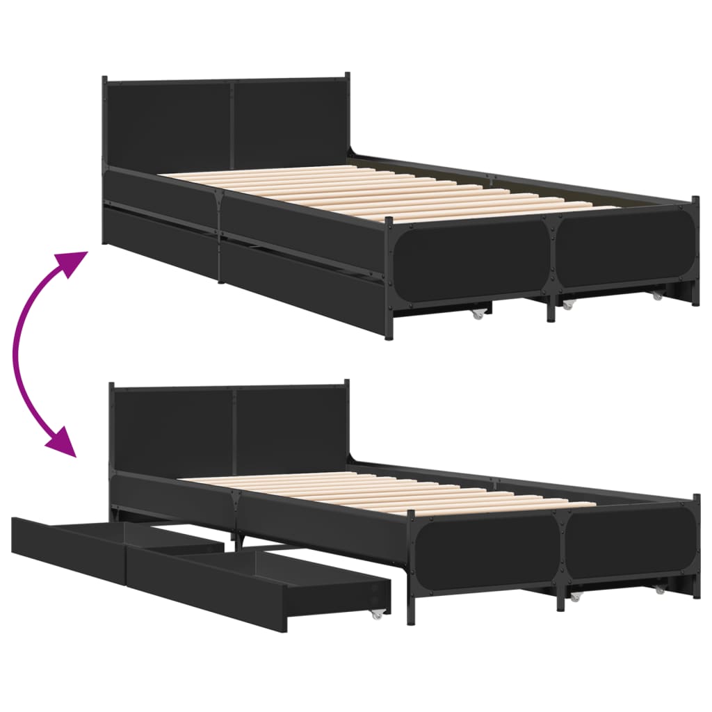 Bedframe met lades bewerkt hout zwart 90x190 cm Bedden & bedframes | Creëer jouw Trendy Thuis | Gratis bezorgd & Retour | Trendy.nl