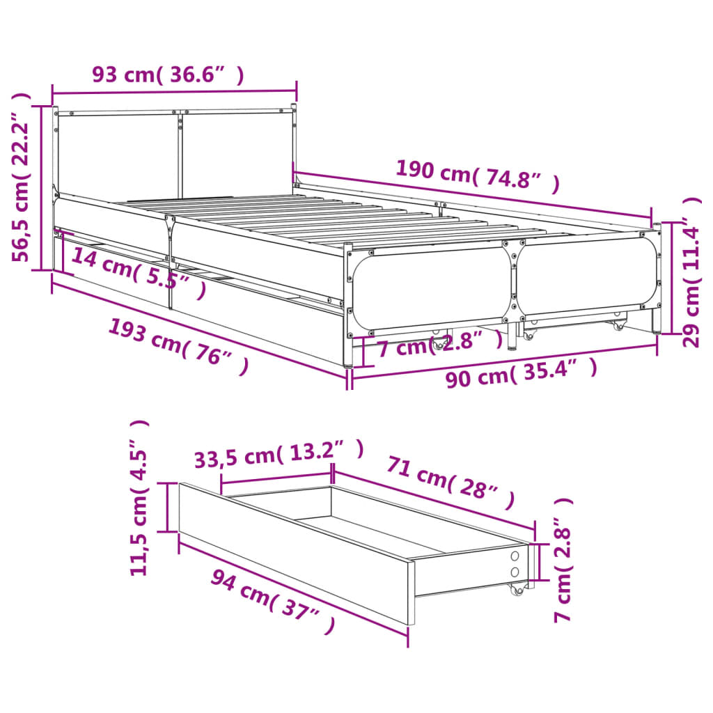 Bedframe met lades bewerkt hout zwart 90x190 cm Bedden & bedframes | Creëer jouw Trendy Thuis | Gratis bezorgd & Retour | Trendy.nl