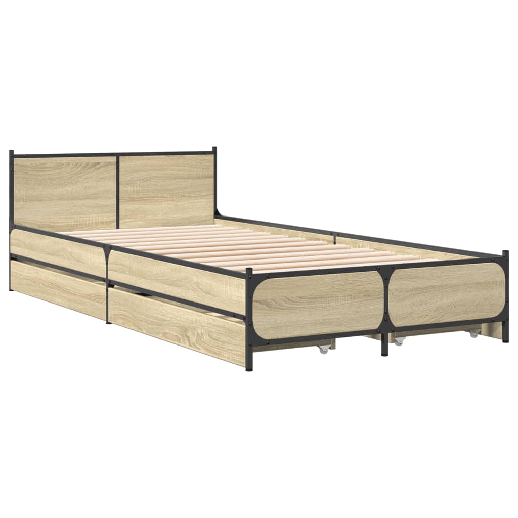 Bedframe met lades bewerkt hout sonoma eikenkleurig 90x190 cm Bedden & bedframes | Creëer jouw Trendy Thuis | Gratis bezorgd & Retour | Trendy.nl