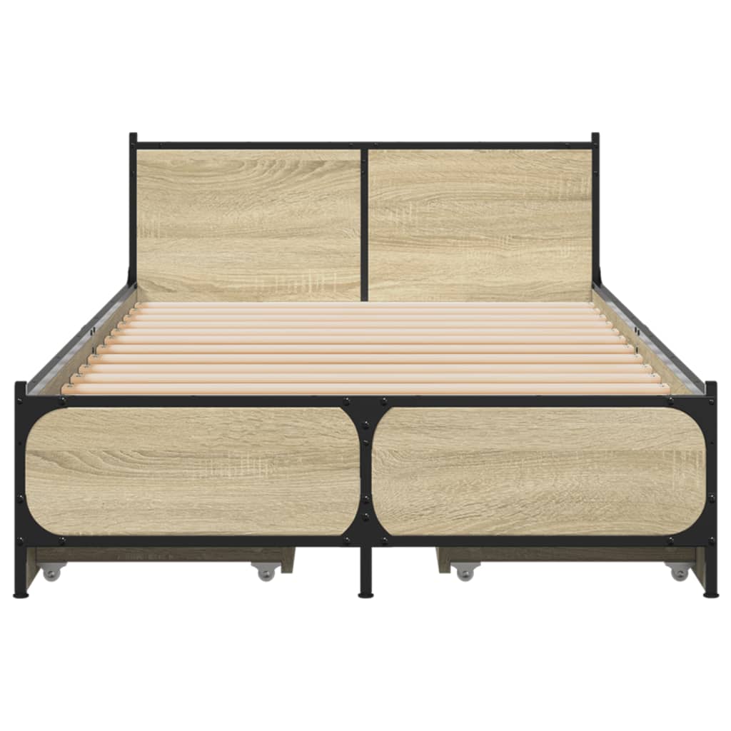 Bedframe met lades bewerkt hout sonoma eikenkleurig 90x190 cm Bedden & bedframes | Creëer jouw Trendy Thuis | Gratis bezorgd & Retour | Trendy.nl