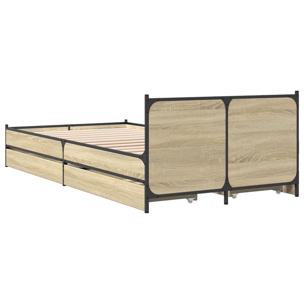 Bedframe met lades bewerkt hout sonoma eikenkleurig 90x190 cm Bedden & bedframes | Creëer jouw Trendy Thuis | Gratis bezorgd & Retour | Trendy.nl