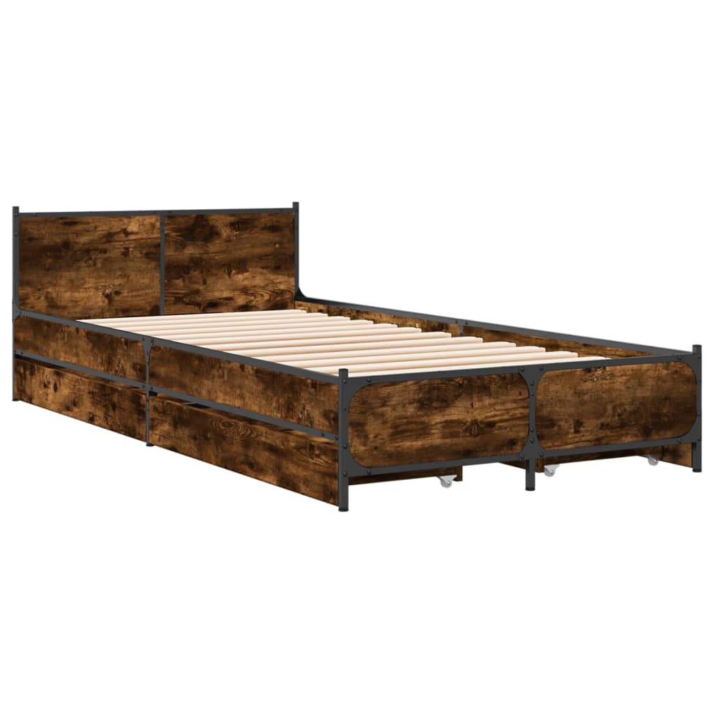 Bedframe met lades bewerkt hout gerookt eikenkleurig 90x190 cm Bedden & bedframes | Creëer jouw Trendy Thuis | Gratis bezorgd & Retour | Trendy.nl