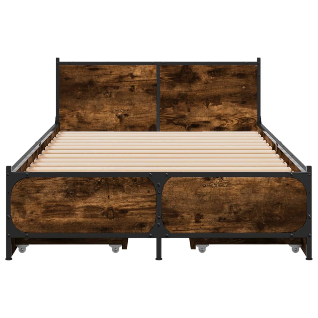 Bedframe met lades bewerkt hout gerookt eikenkleurig 90x190 cm Bedden & bedframes | Creëer jouw Trendy Thuis | Gratis bezorgd & Retour | Trendy.nl