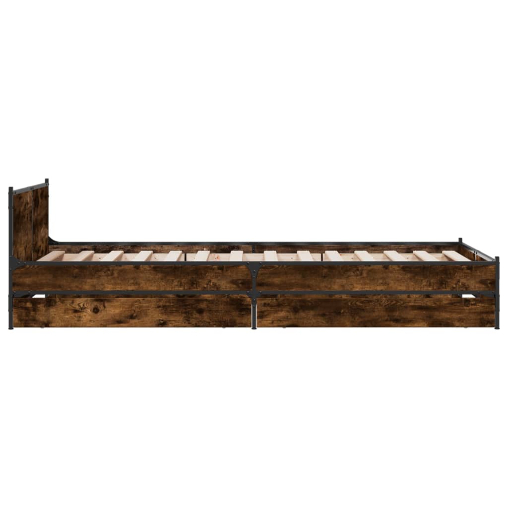 Bedframe met lades bewerkt hout gerookt eikenkleurig 90x190 cm Bedden & bedframes | Creëer jouw Trendy Thuis | Gratis bezorgd & Retour | Trendy.nl