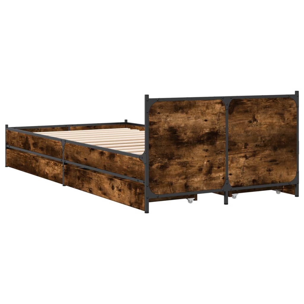 Bedframe met lades bewerkt hout gerookt eikenkleurig 90x190 cm Bedden & bedframes | Creëer jouw Trendy Thuis | Gratis bezorgd & Retour | Trendy.nl