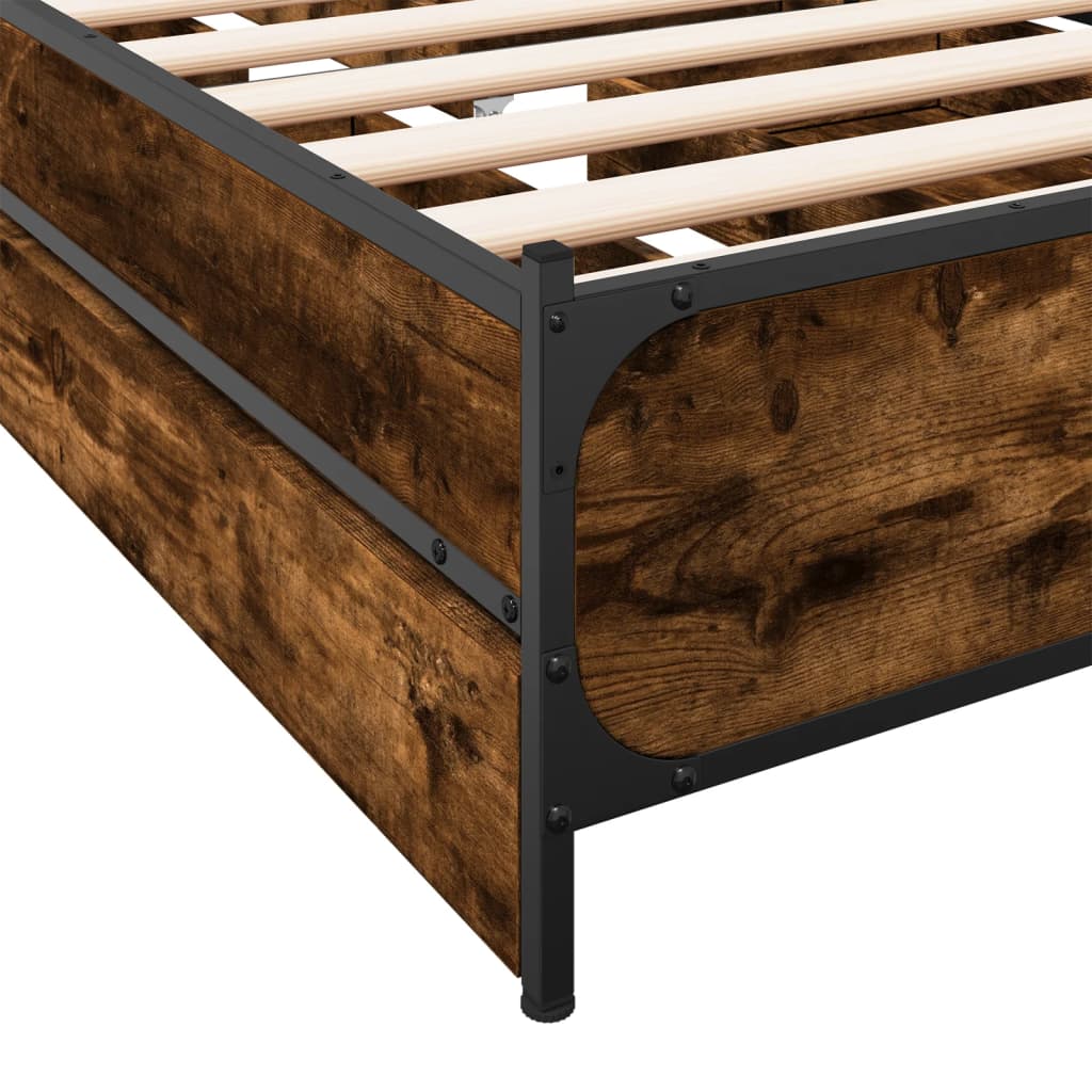 Bedframe met lades bewerkt hout gerookt eikenkleurig 90x190 cm Bedden & bedframes | Creëer jouw Trendy Thuis | Gratis bezorgd & Retour | Trendy.nl