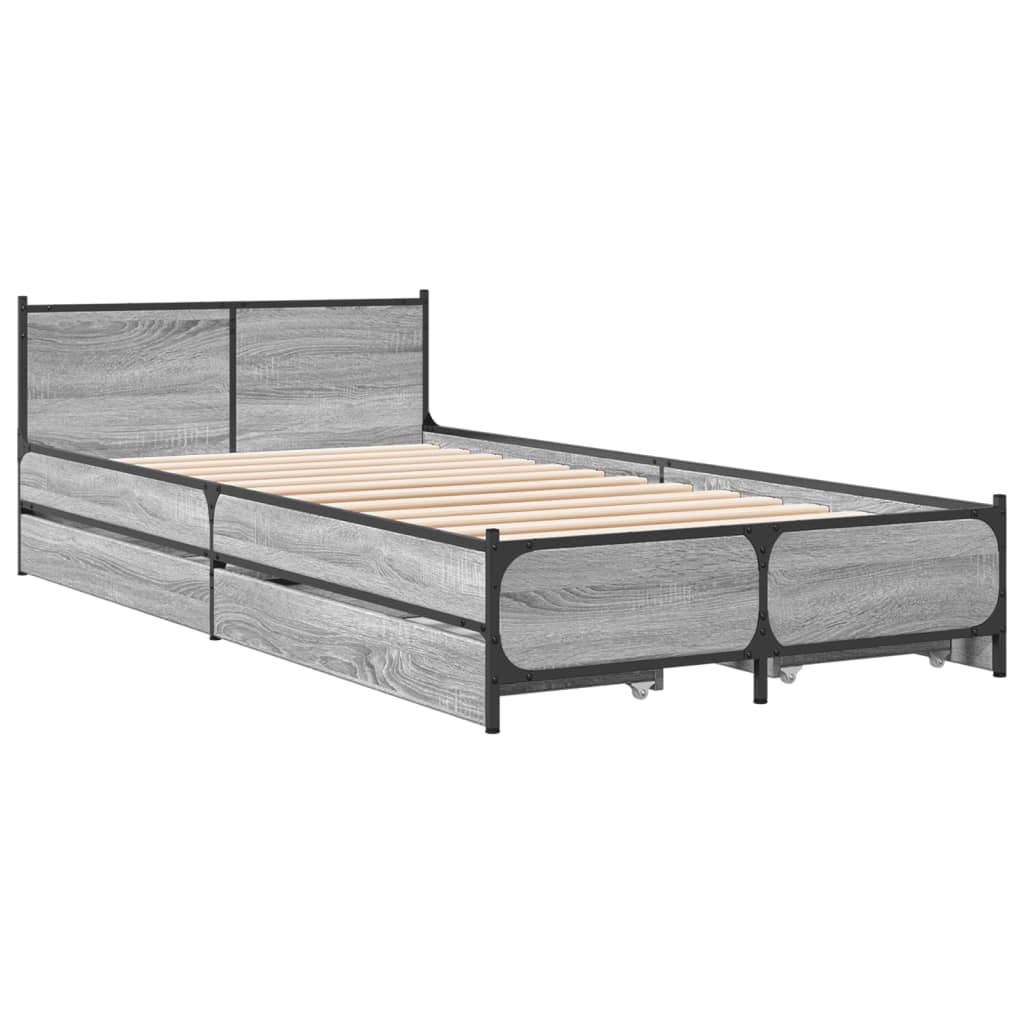 Bedframe met lades bewerkt hout grijs sonoma eiken 90x190 cm Bedden & bedframes | Creëer jouw Trendy Thuis | Gratis bezorgd & Retour | Trendy.nl