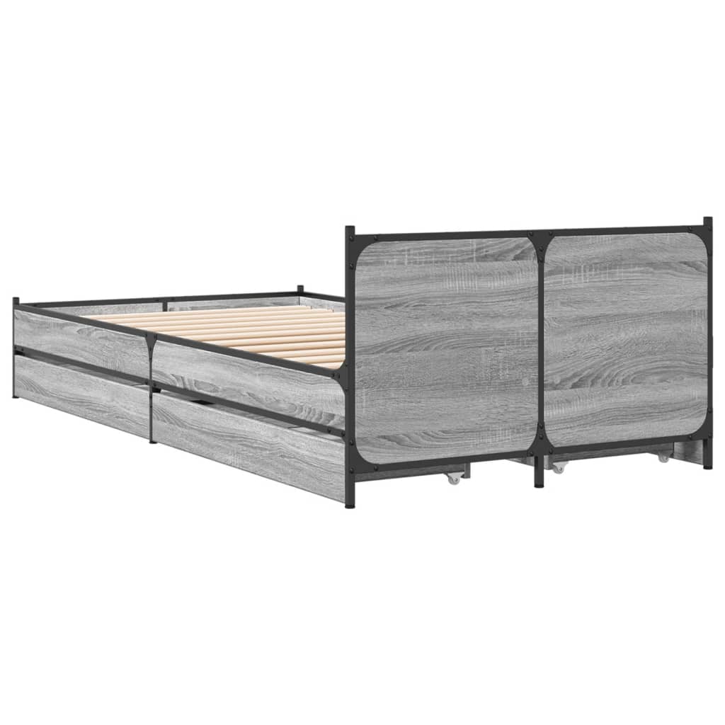 Bedframe met lades bewerkt hout grijs sonoma eiken 90x190 cm Bedden & bedframes | Creëer jouw Trendy Thuis | Gratis bezorgd & Retour | Trendy.nl