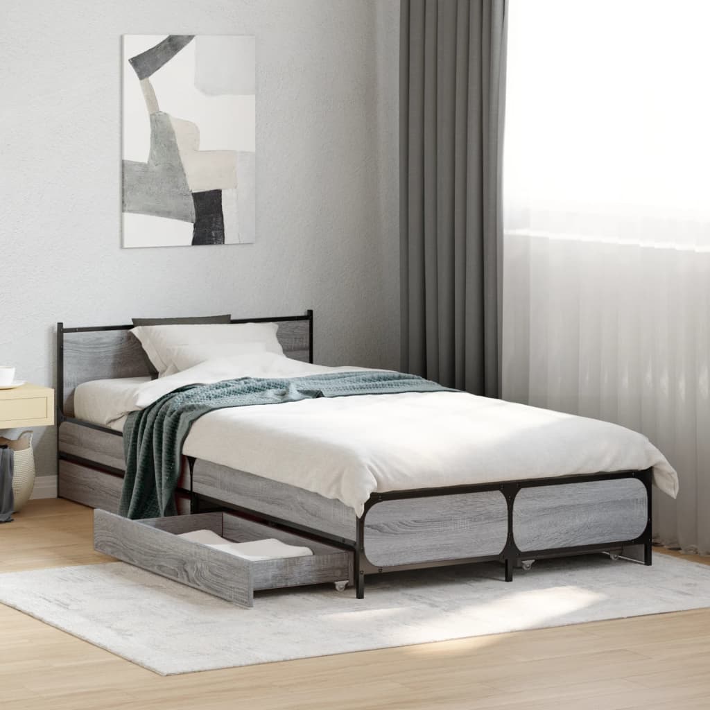 Bedframe met lades bewerkt hout grijs sonoma eiken 90x190 cm Bedden & bedframes | Creëer jouw Trendy Thuis | Gratis bezorgd & Retour | Trendy.nl