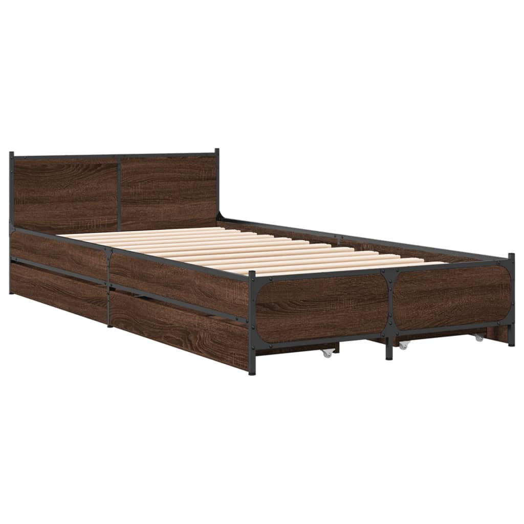 Bedframe met lades bewerkt hout bruin eikenkleur 90x190 cm Bedden & bedframes | Creëer jouw Trendy Thuis | Gratis bezorgd & Retour | Trendy.nl