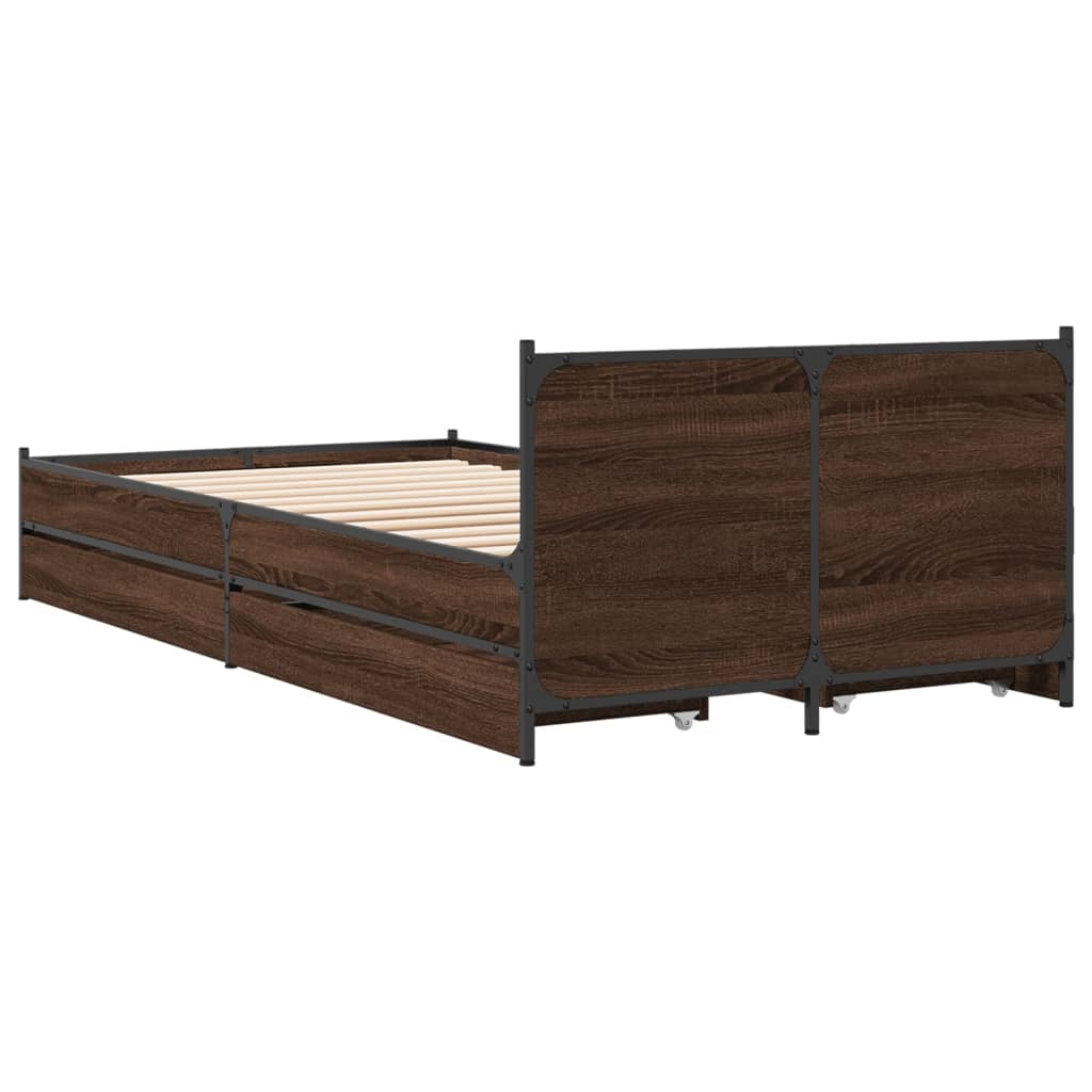 Bedframe met lades bewerkt hout bruin eikenkleur 90x190 cm Bedden & bedframes | Creëer jouw Trendy Thuis | Gratis bezorgd & Retour | Trendy.nl