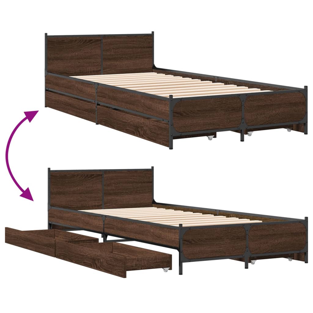 Bedframe met lades bewerkt hout bruin eikenkleur 90x190 cm Bedden & bedframes | Creëer jouw Trendy Thuis | Gratis bezorgd & Retour | Trendy.nl