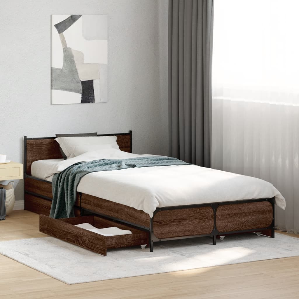 Bedframe met lades bewerkt hout bruin eikenkleur 90x190 cm Bedden & bedframes | Creëer jouw Trendy Thuis | Gratis bezorgd & Retour | Trendy.nl