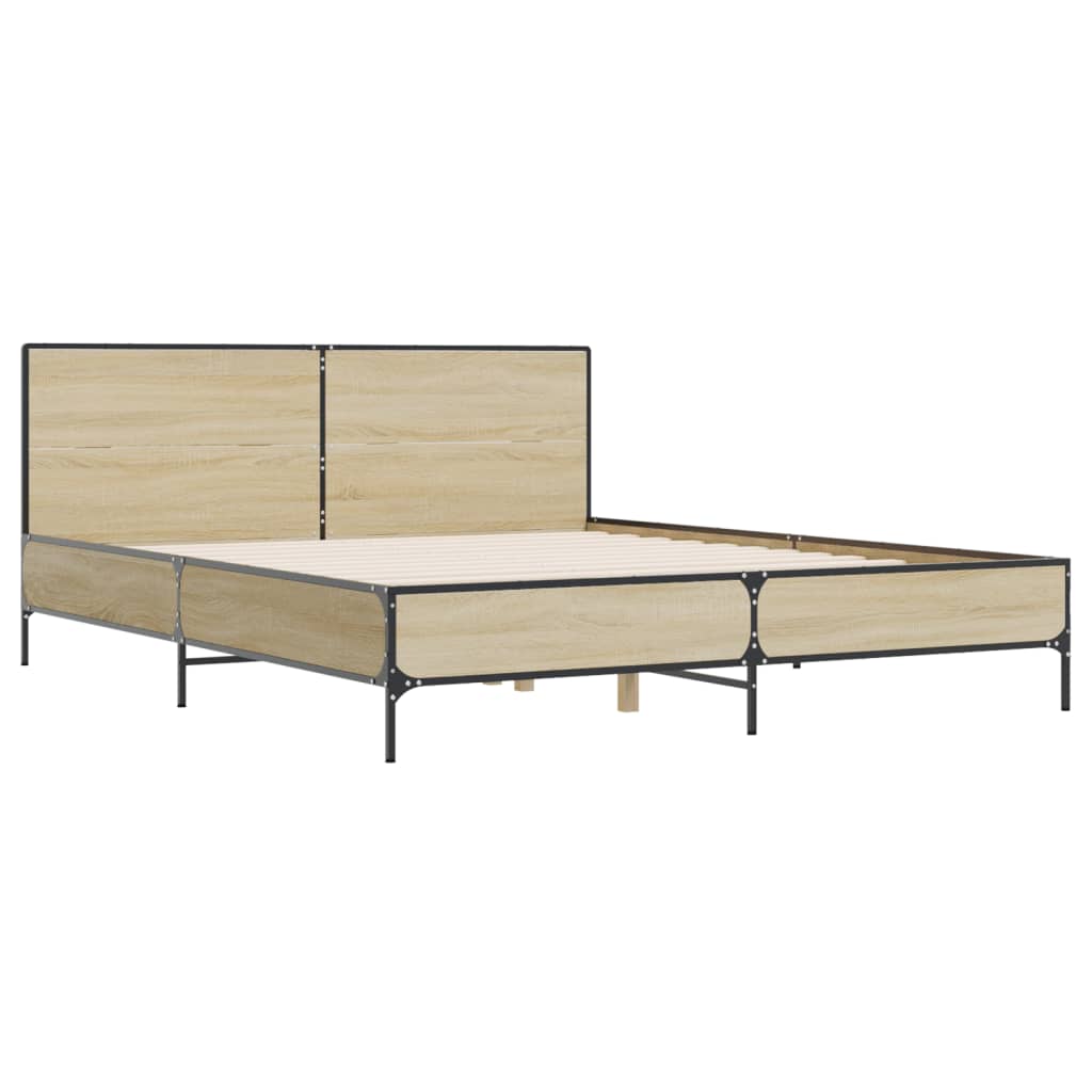 Bedframe bewerkt hout metaal sonoma eikenkleurig 90x190 cm Bedden & bedframes | Creëer jouw Trendy Thuis | Gratis bezorgd & Retour | Trendy.nl