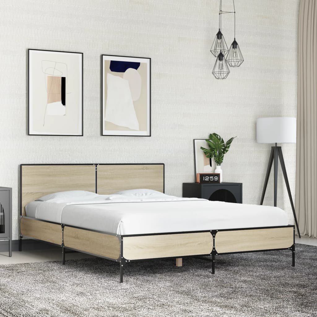 Bedframe bewerkt hout metaal sonoma eikenkleurig 90x190 cm Bedden & bedframes | Creëer jouw Trendy Thuis | Gratis bezorgd & Retour | Trendy.nl