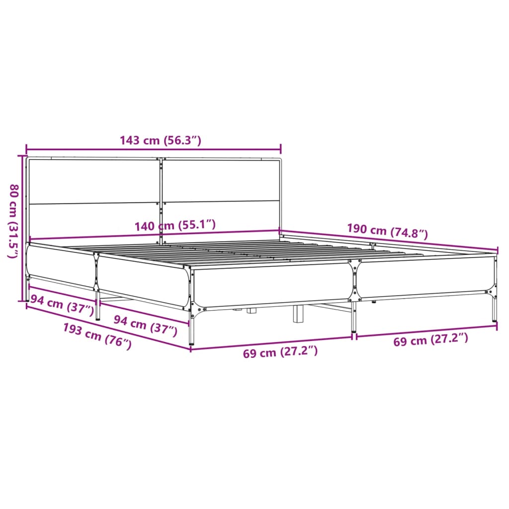 Bedframe bewerkt hout metaal sonoma eikenkleurig 90x190 cm Bedden & bedframes | Creëer jouw Trendy Thuis | Gratis bezorgd & Retour | Trendy.nl