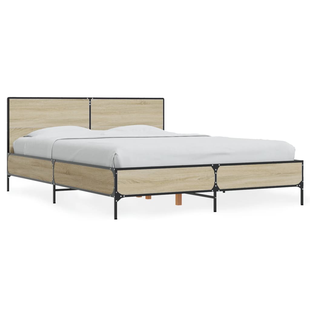 Bedframe bewerkt hout metaal sonoma eikenkleurig 90x190 cm Bedden & bedframes | Creëer jouw Trendy Thuis | Gratis bezorgd & Retour | Trendy.nl