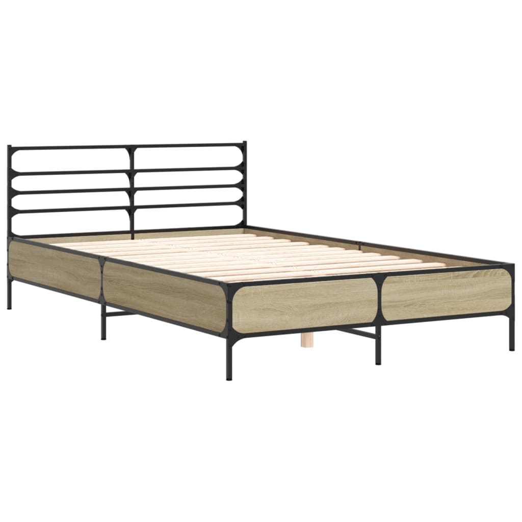 Bedframe bewerkt hout metaal sonoma eikenkleurig 90x190 cm Bedden & bedframes | Creëer jouw Trendy Thuis | Gratis bezorgd & Retour | Trendy.nl