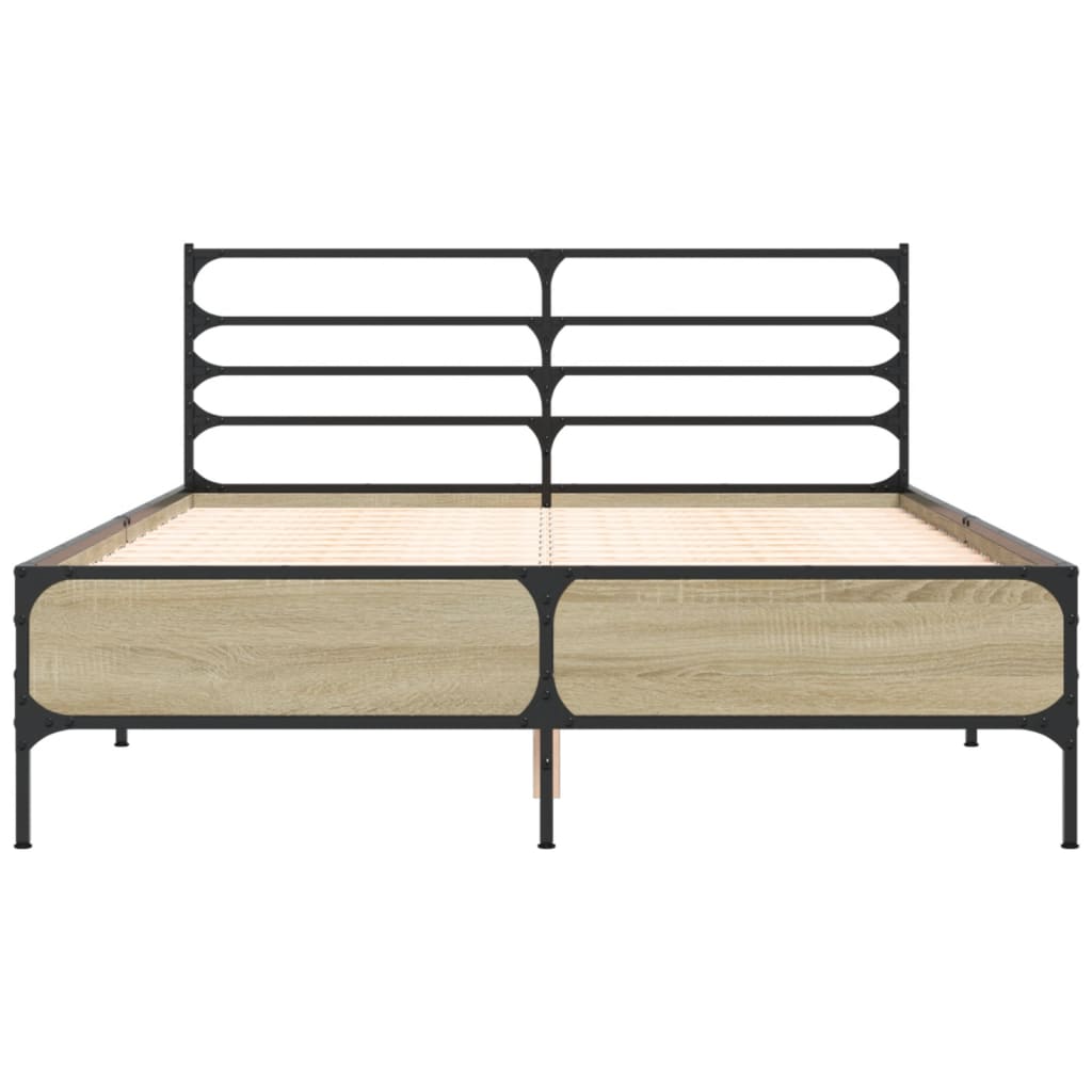 Bedframe bewerkt hout metaal sonoma eikenkleurig 90x190 cm Bedden & bedframes | Creëer jouw Trendy Thuis | Gratis bezorgd & Retour | Trendy.nl