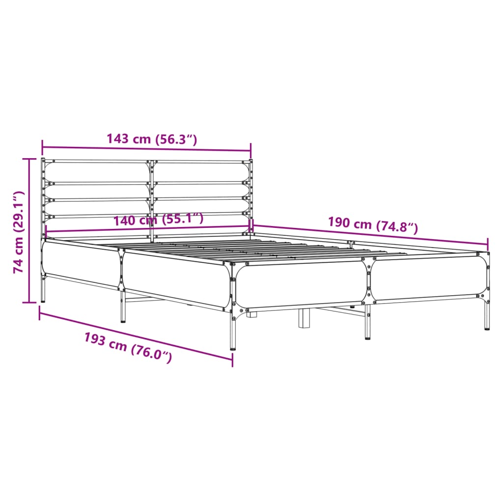 Bedframe bewerkt hout metaal sonoma eikenkleurig 90x190 cm Bedden & bedframes | Creëer jouw Trendy Thuis | Gratis bezorgd & Retour | Trendy.nl