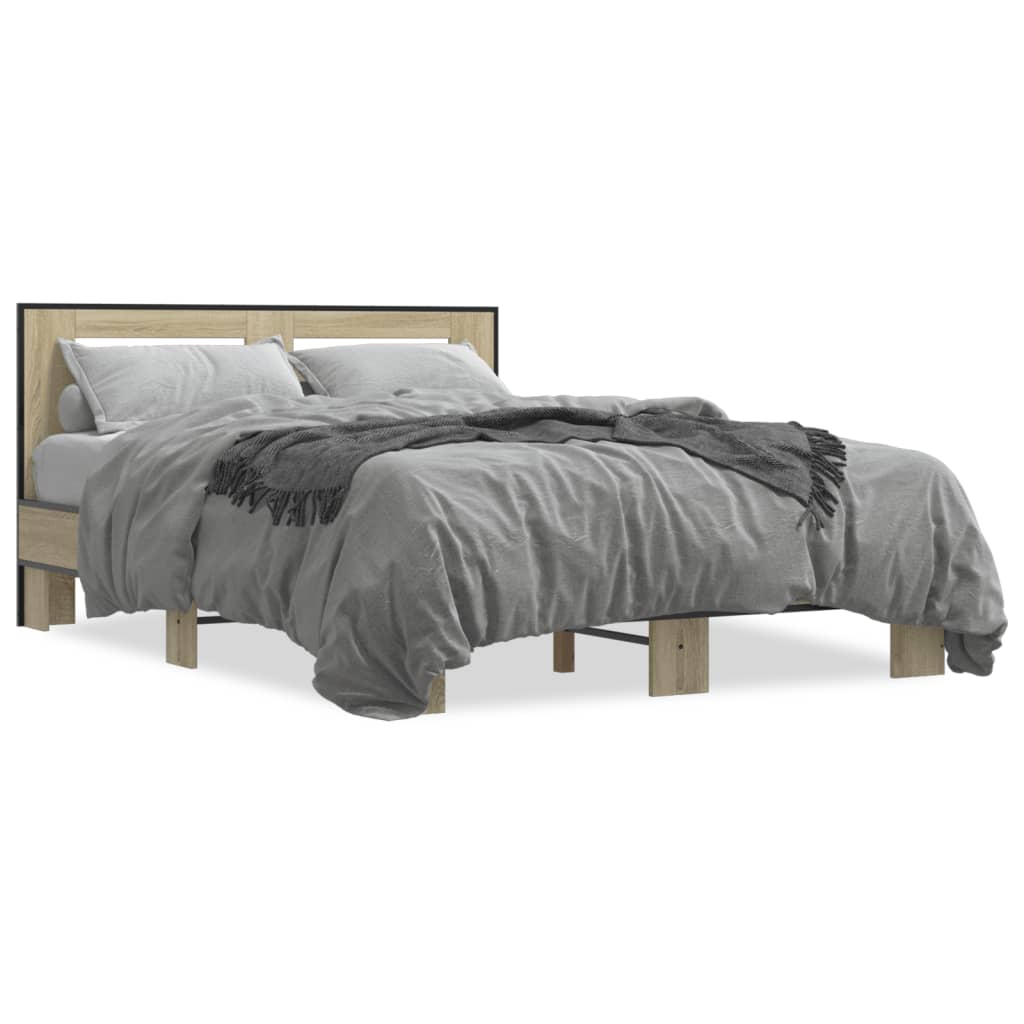 Bedframe bewerkt hout metaal sonoma eikenkleurig 90x190 cm Bedden & bedframes | Creëer jouw Trendy Thuis | Gratis bezorgd & Retour | Trendy.nl