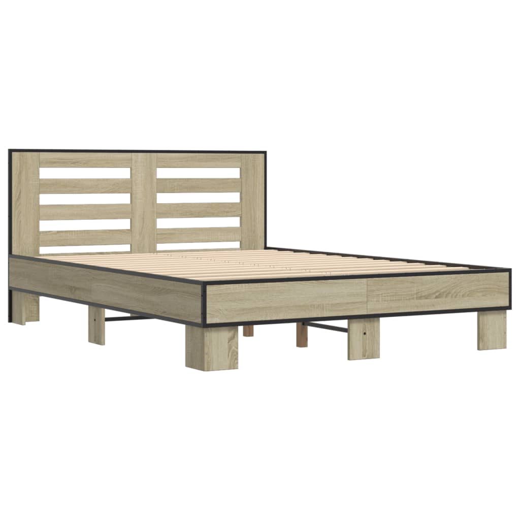 Bedframe bewerkt hout metaal sonoma eikenkleurig 90x190 cm Bedden & bedframes | Creëer jouw Trendy Thuis | Gratis bezorgd & Retour | Trendy.nl