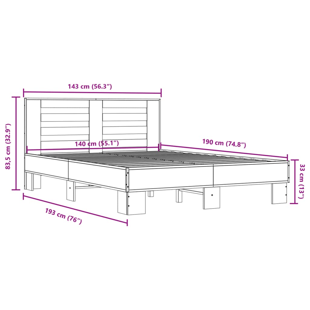 Bedframe bewerkt hout metaal sonoma eikenkleurig 90x190 cm Bedden & bedframes | Creëer jouw Trendy Thuis | Gratis bezorgd & Retour | Trendy.nl