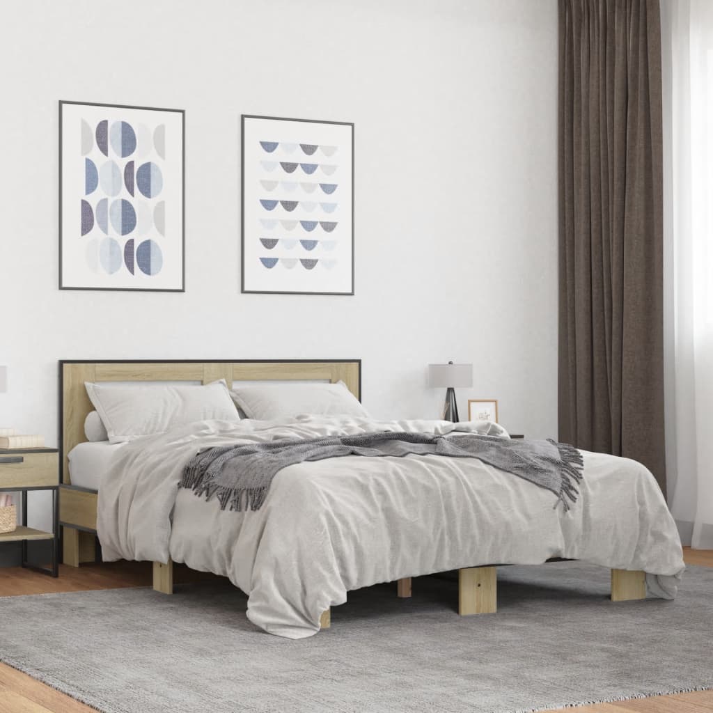 Bedframe bewerkt hout metaal sonoma eikenkleurig 90x190 cm Bedden & bedframes | Creëer jouw Trendy Thuis | Gratis bezorgd & Retour | Trendy.nl