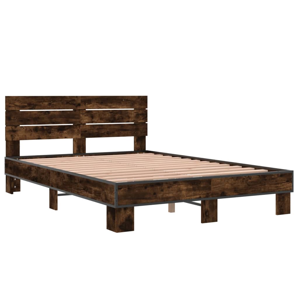 Bedframe bewerkt hout metaal gerookt eikenkleurig 140x200 cm Bedden & bedframes | Creëer jouw Trendy Thuis | Gratis bezorgd & Retour | Trendy.nl