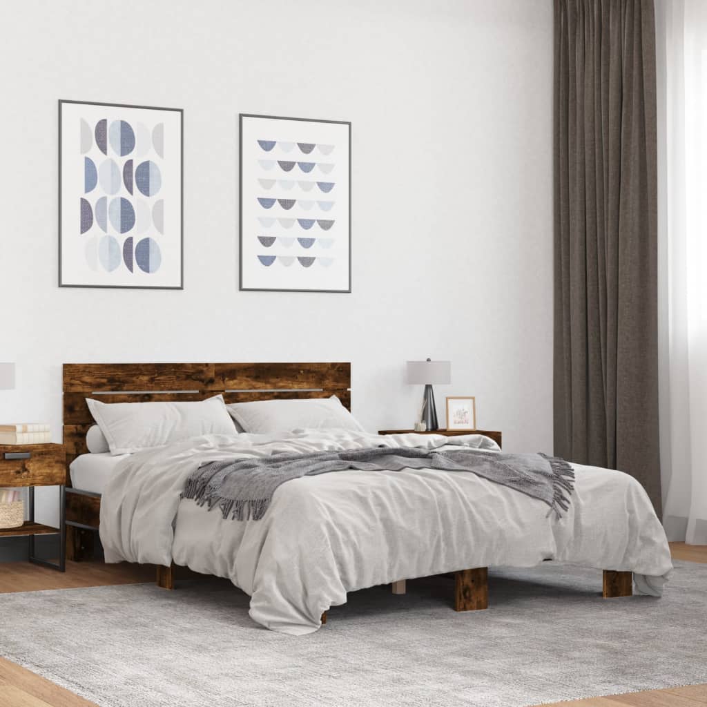 Bedframe bewerkt hout metaal gerookt eikenkleurig 140x200 cm Bedden & bedframes | Creëer jouw Trendy Thuis | Gratis bezorgd & Retour | Trendy.nl