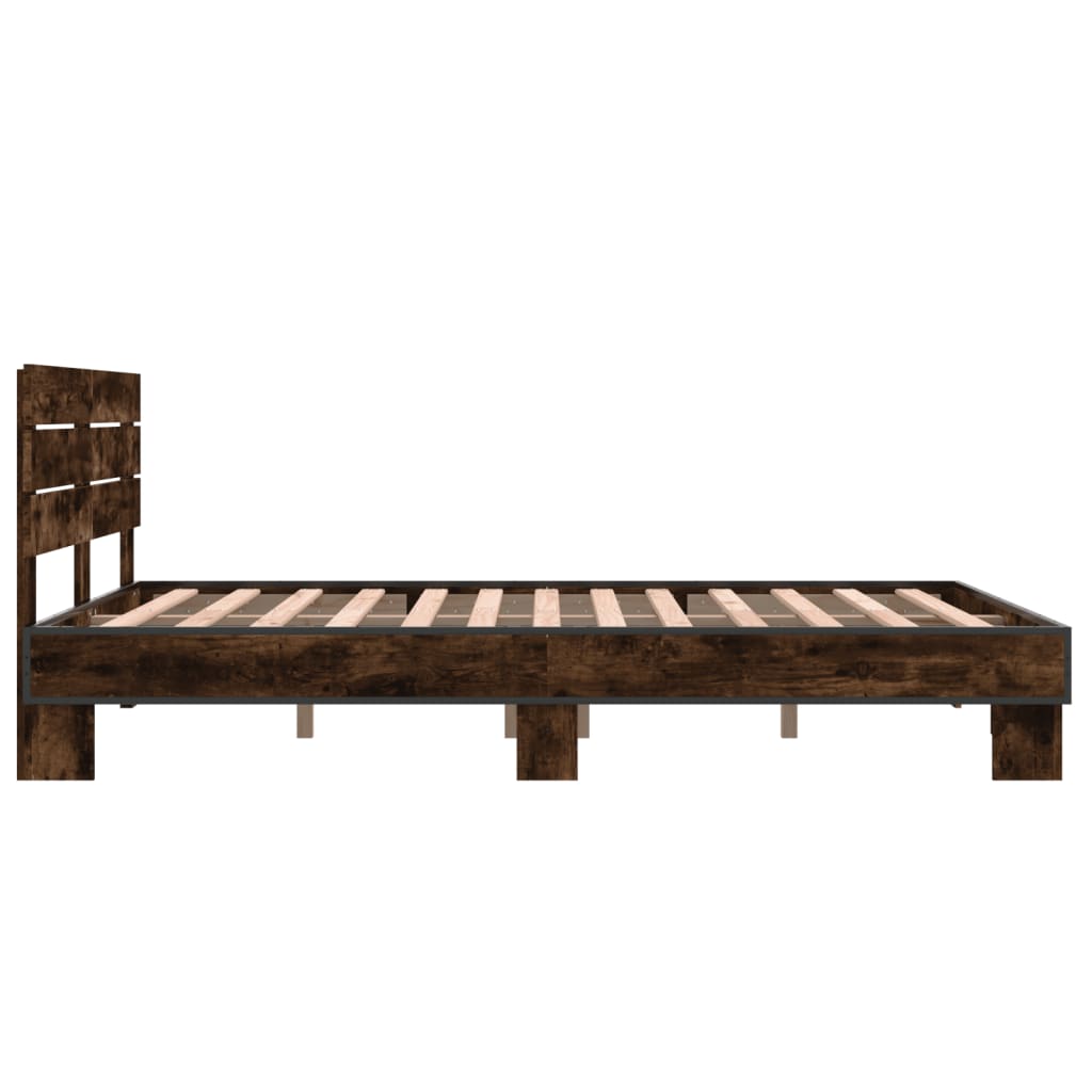 Bedframe bewerkt hout metaal gerookt eikenkleurig 140x200 cm Bedden & bedframes | Creëer jouw Trendy Thuis | Gratis bezorgd & Retour | Trendy.nl