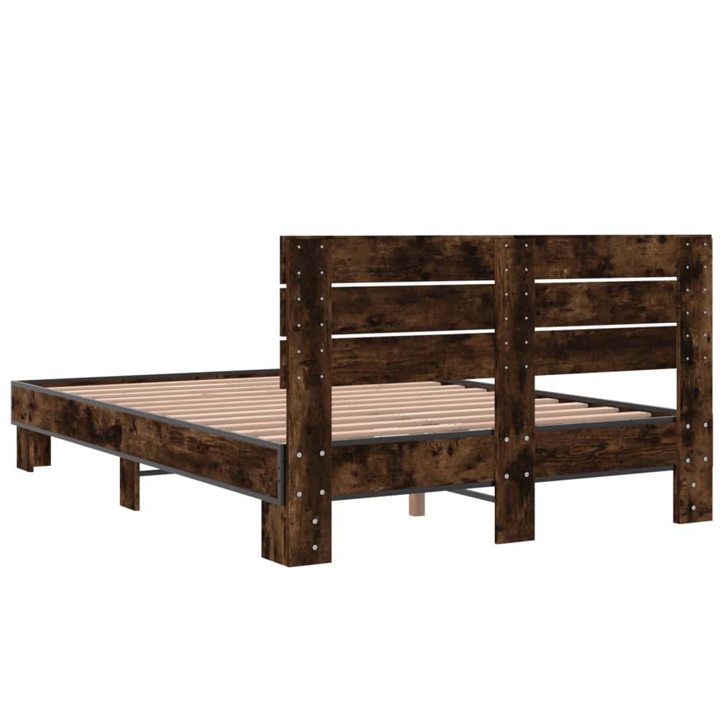 Bedframe bewerkt hout metaal gerookt eikenkleurig 140x200 cm Bedden & bedframes | Creëer jouw Trendy Thuis | Gratis bezorgd & Retour | Trendy.nl