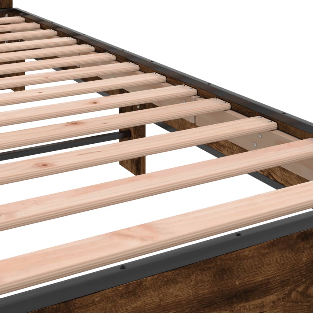 Bedframe bewerkt hout metaal gerookt eikenkleurig 140x200 cm Bedden & bedframes | Creëer jouw Trendy Thuis | Gratis bezorgd & Retour | Trendy.nl