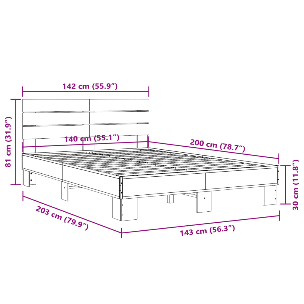 Bedframe bewerkt hout metaal gerookt eikenkleurig 140x200 cm Bedden & bedframes | Creëer jouw Trendy Thuis | Gratis bezorgd & Retour | Trendy.nl