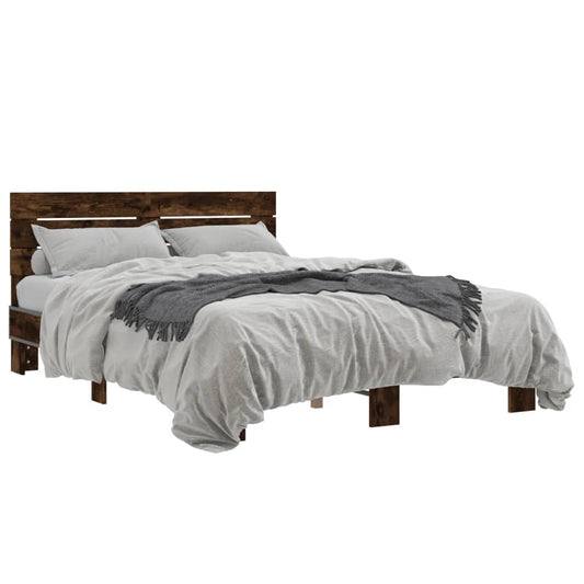 Bedframe bewerkt hout metaal gerookt eikenkleurig 140x200 cm Bedden & bedframes | Creëer jouw Trendy Thuis | Gratis bezorgd & Retour | Trendy.nl