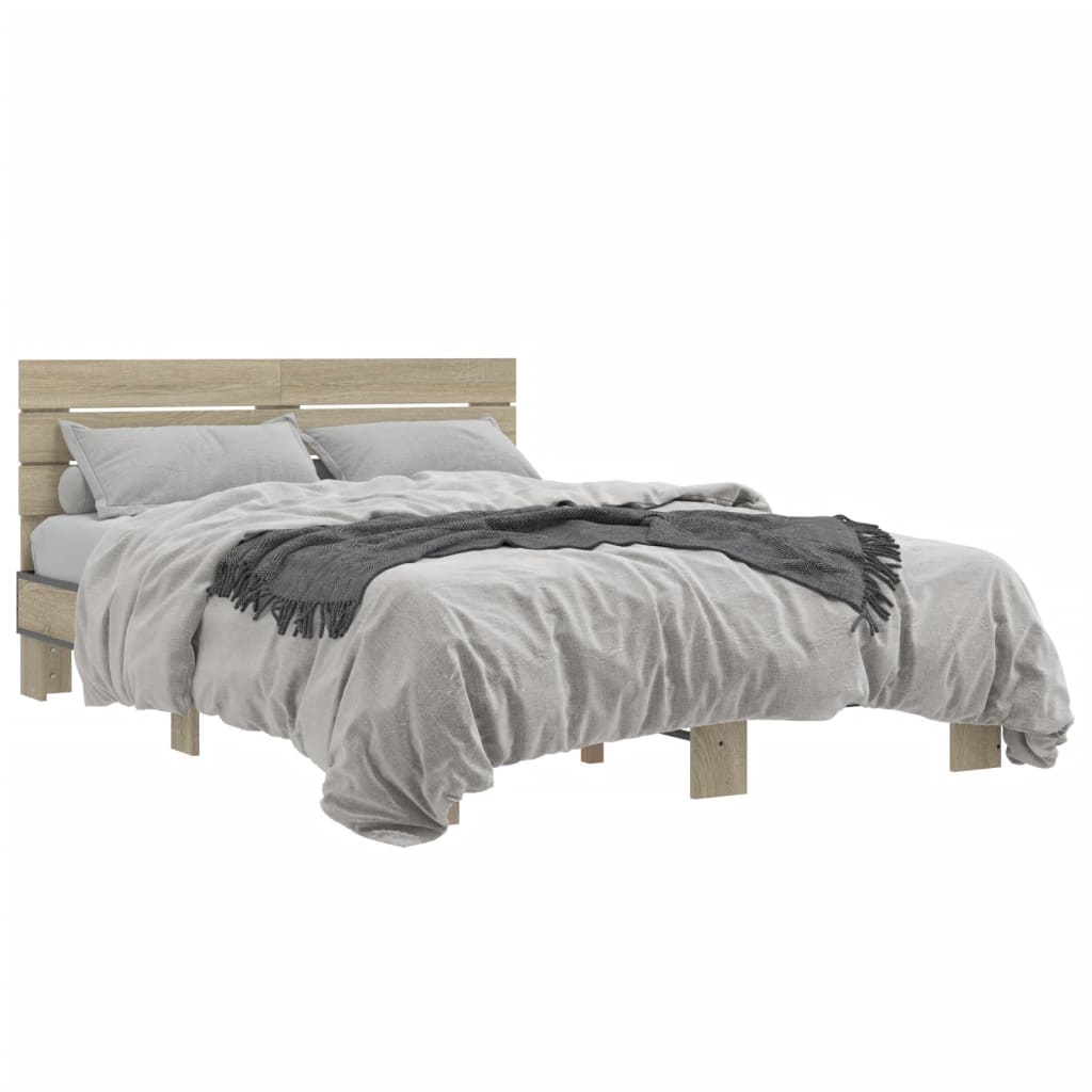 Bedframe bewerkt hout metaal sonoma eikenkleurig 90x190 cm Bedden & bedframes | Creëer jouw Trendy Thuis | Gratis bezorgd & Retour | Trendy.nl