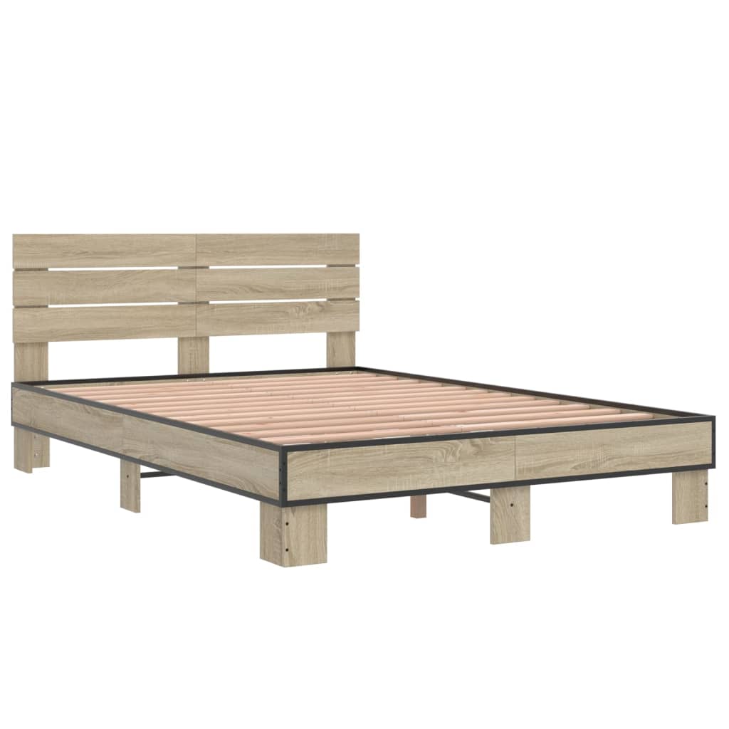 Bedframe bewerkt hout metaal sonoma eikenkleurig 90x190 cm Bedden & bedframes | Creëer jouw Trendy Thuis | Gratis bezorgd & Retour | Trendy.nl