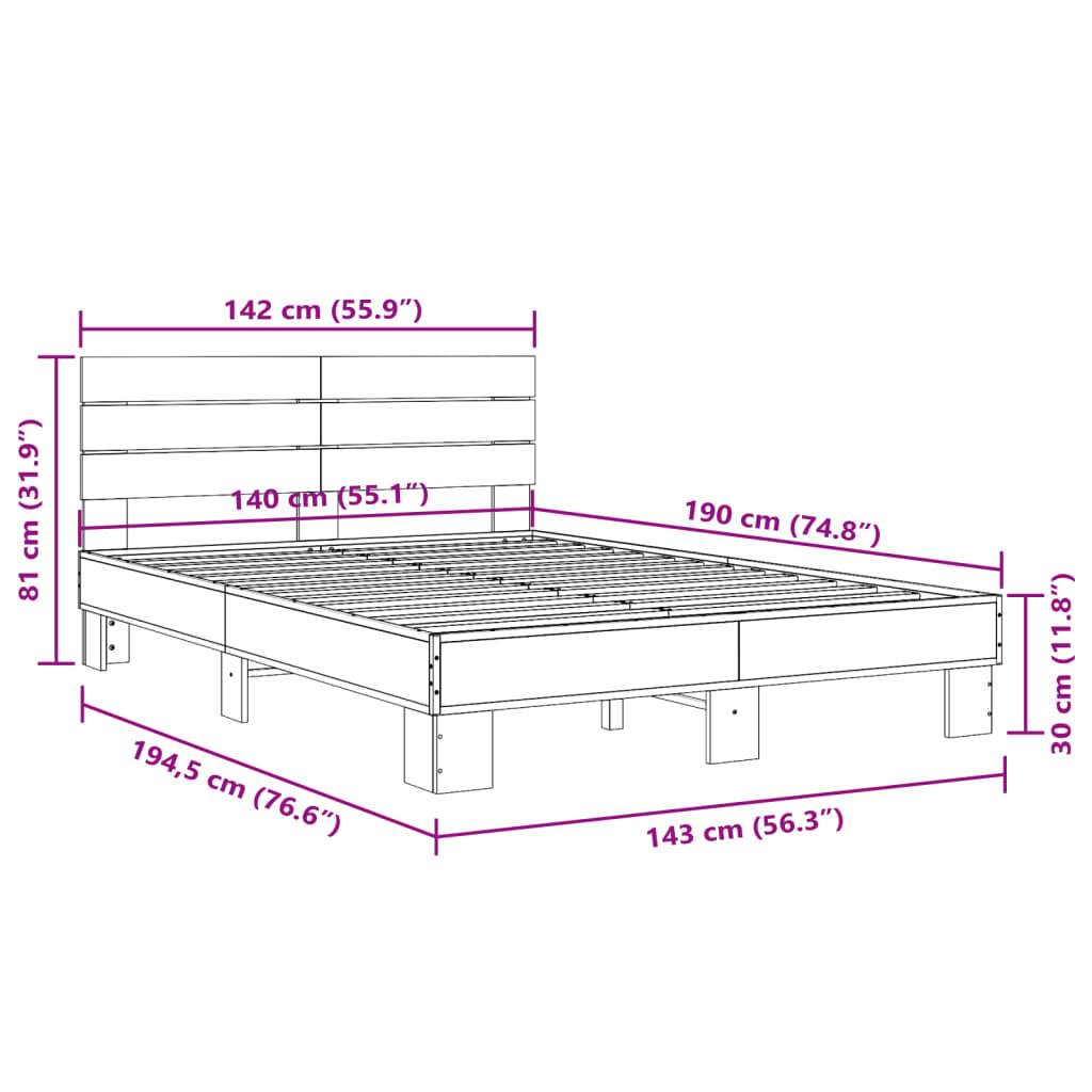 Bedframe bewerkt hout metaal sonoma eikenkleurig 90x190 cm Bedden & bedframes | Creëer jouw Trendy Thuis | Gratis bezorgd & Retour | Trendy.nl