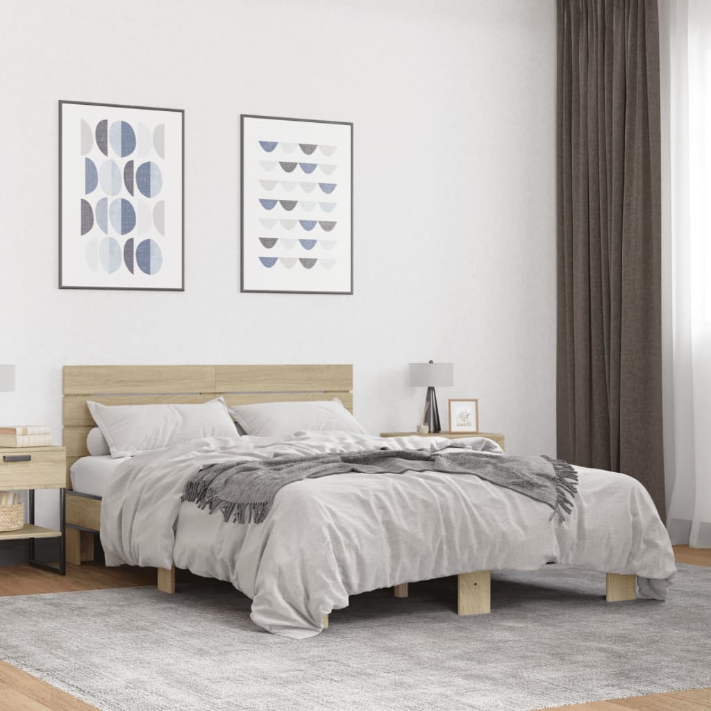 Bedframe bewerkt hout metaal sonoma eikenkleurig 90x190 cm Bedden & bedframes | Creëer jouw Trendy Thuis | Gratis bezorgd & Retour | Trendy.nl