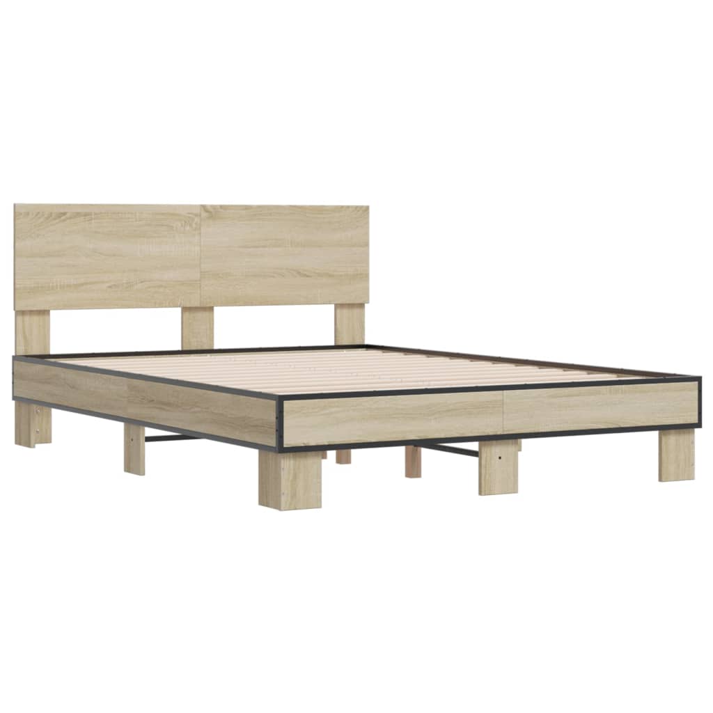 Bedframe bewerkt hout metaal sonoma eikenkleurig 90x190 cm Bedden & bedframes | Creëer jouw Trendy Thuis | Gratis bezorgd & Retour | Trendy.nl