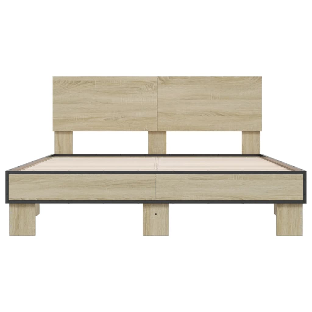 Bedframe bewerkt hout metaal sonoma eikenkleurig 90x190 cm Bedden & bedframes | Creëer jouw Trendy Thuis | Gratis bezorgd & Retour | Trendy.nl