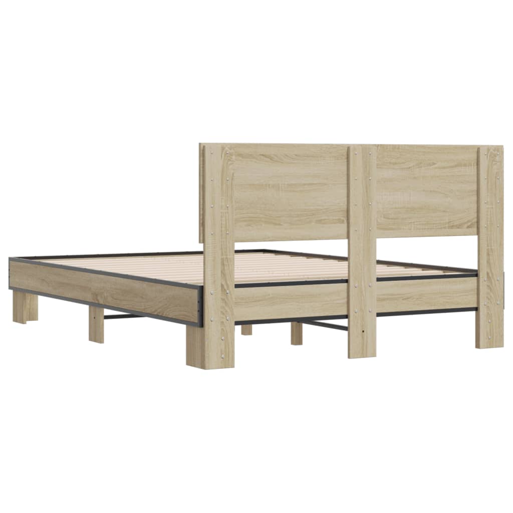 Bedframe bewerkt hout metaal sonoma eikenkleurig 90x190 cm Bedden & bedframes | Creëer jouw Trendy Thuis | Gratis bezorgd & Retour | Trendy.nl