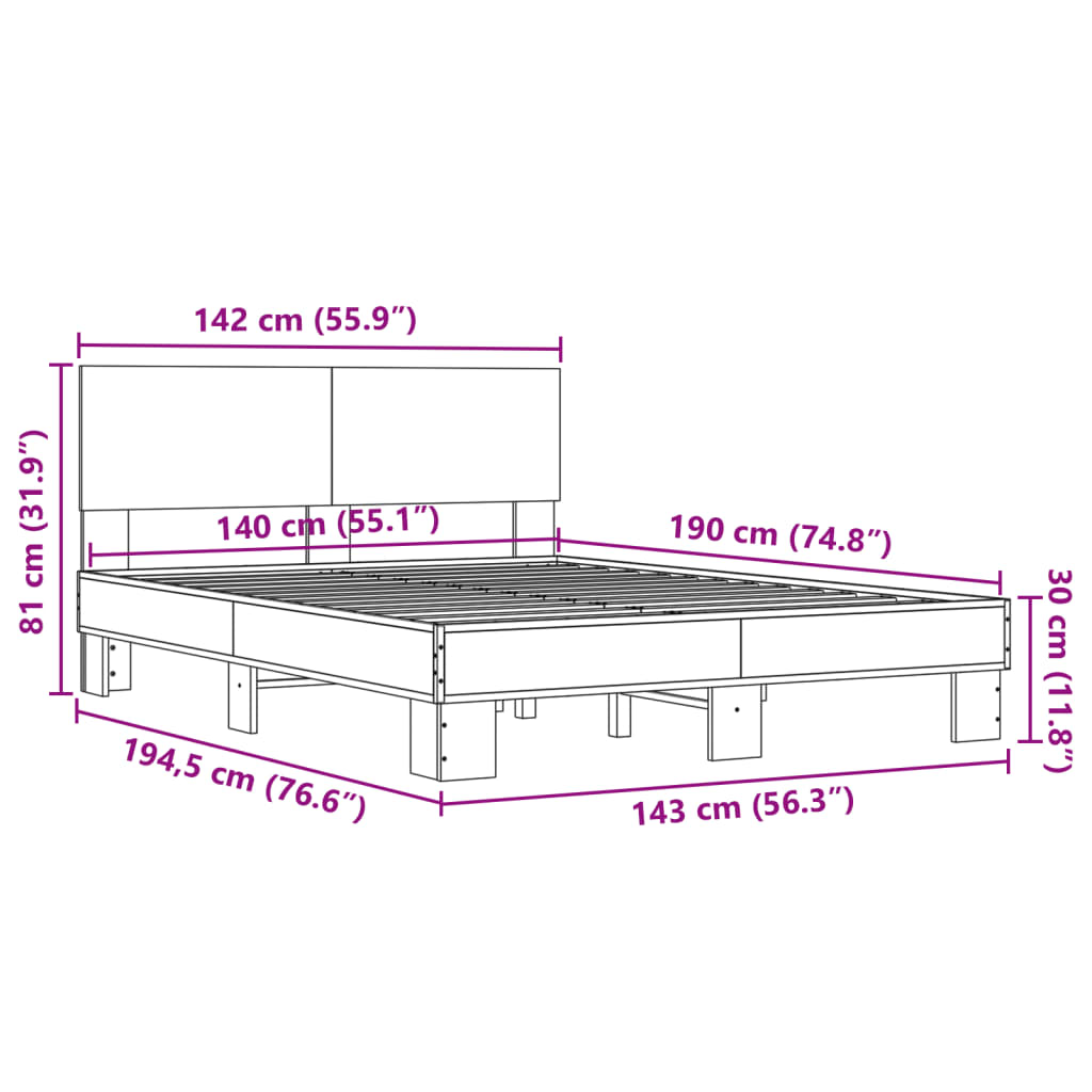 Bedframe bewerkt hout metaal sonoma eikenkleurig 90x190 cm Bedden & bedframes | Creëer jouw Trendy Thuis | Gratis bezorgd & Retour | Trendy.nl