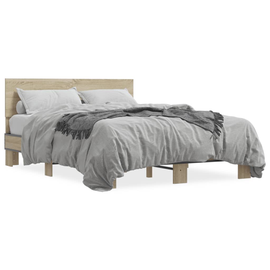 Bedframe bewerkt hout metaal sonoma eikenkleurig 90x190 cm Bedden & bedframes | Creëer jouw Trendy Thuis | Gratis bezorgd & Retour | Trendy.nl