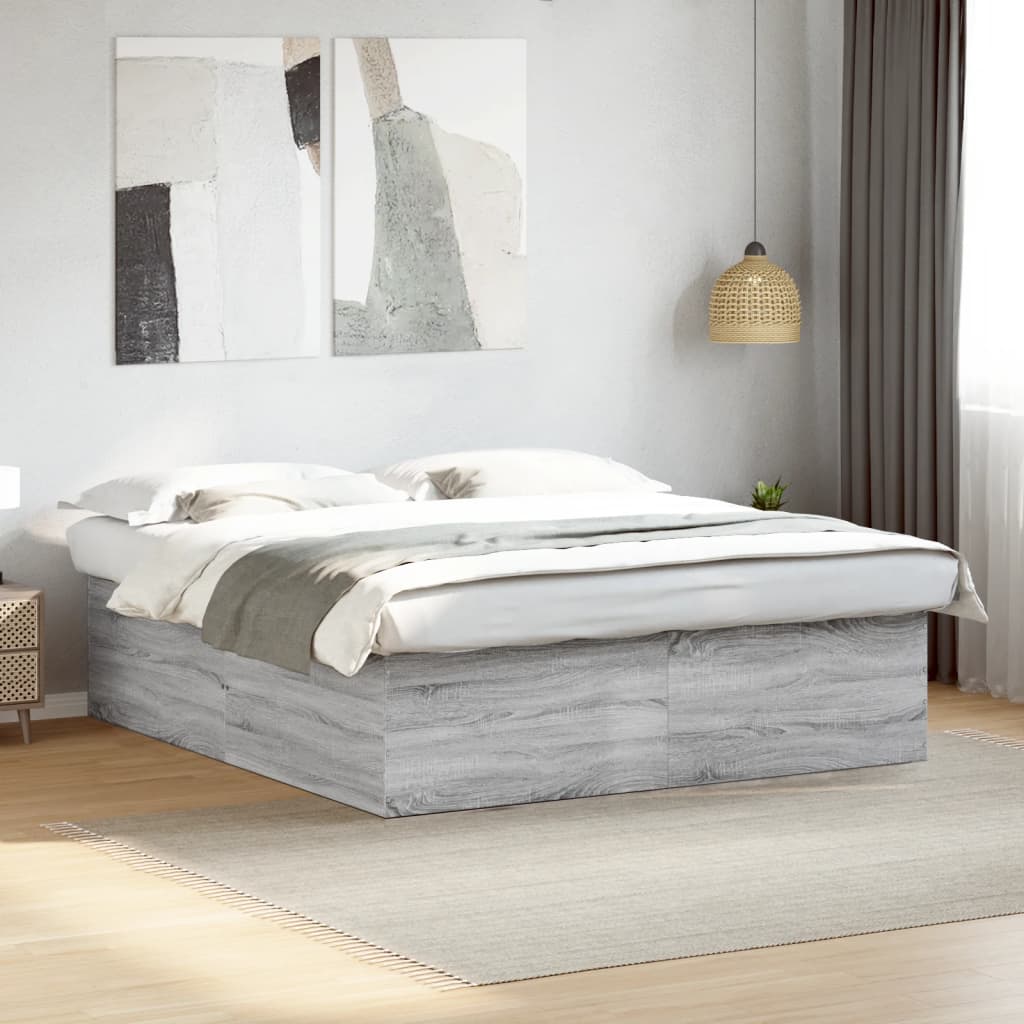 Bedframe bewerkt hout grijs sonoma eikenkleurig 180x200 cm Bedden & bedframes | Creëer jouw Trendy Thuis | Gratis bezorgd & Retour | Trendy.nl