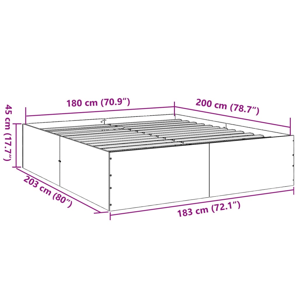 Bedframe bewerkt hout grijs sonoma eikenkleurig 180x200 cm Bedden & bedframes | Creëer jouw Trendy Thuis | Gratis bezorgd & Retour | Trendy.nl