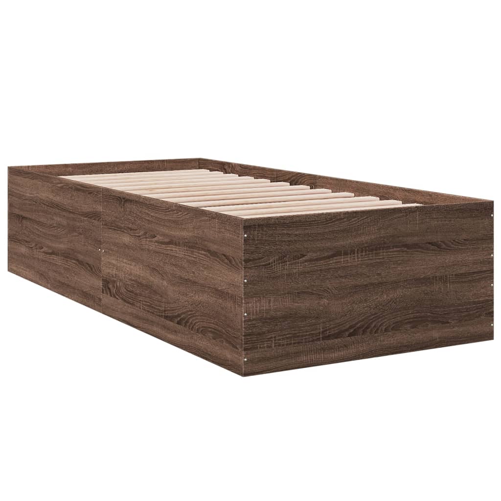 Bedframe bewerkt hout bruin eikenkleur 100x200 cm Bedden & bedframes | Creëer jouw Trendy Thuis | Gratis bezorgd & Retour | Trendy.nl